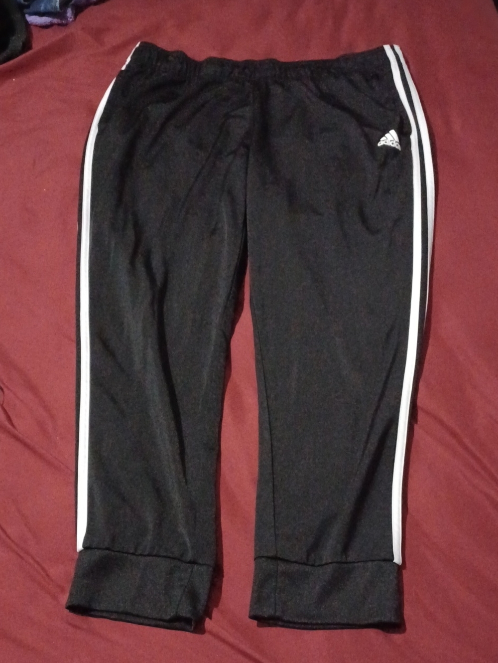 Adidas Womens Black Track Pants with White Side Stripes Size 2X